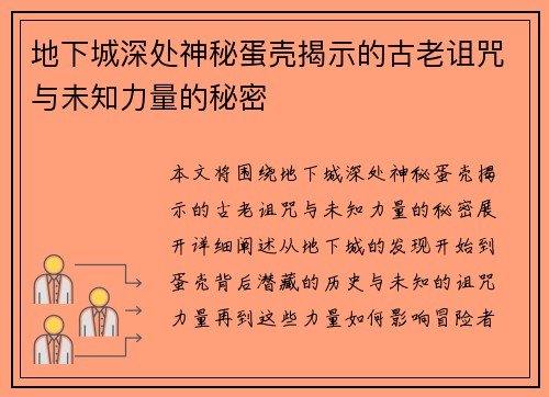 地下城深处神秘蛋壳揭示的古老诅咒与未知力量的秘密